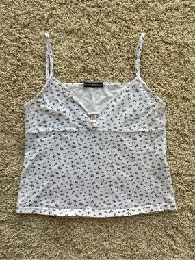 Brandy Melville White Camisole with Navy Floral Print